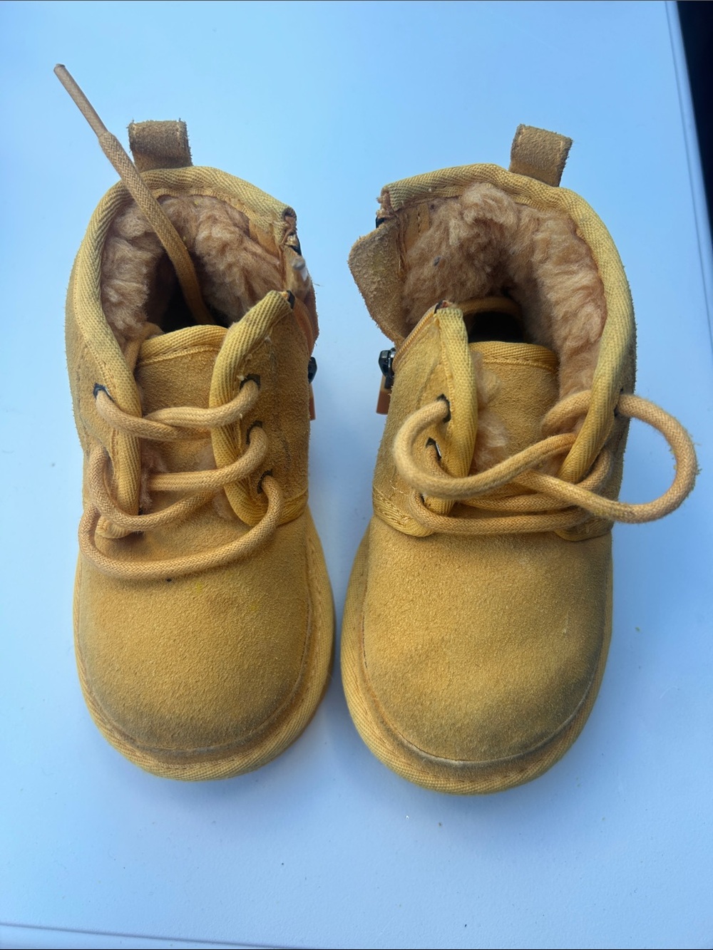 UGG Kids' Mustard Yellow Suede Lace-Up Boots